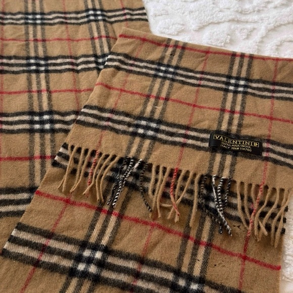 Valentini Plaid Wool Scarf Tan, Red & Black. 100% Lana Wool. Made in Italy. - Picture 3 of 6